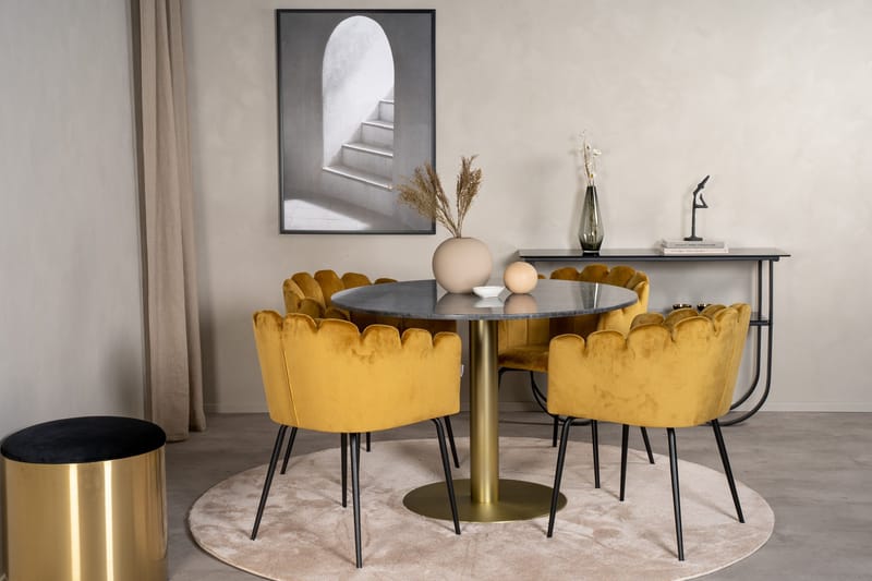 Estelle Matgrupp 106 cm Rund med 4 Limhamn stolar - Svart/Guld - Products - Möbler - Bord & matgrupp - Matgrupp