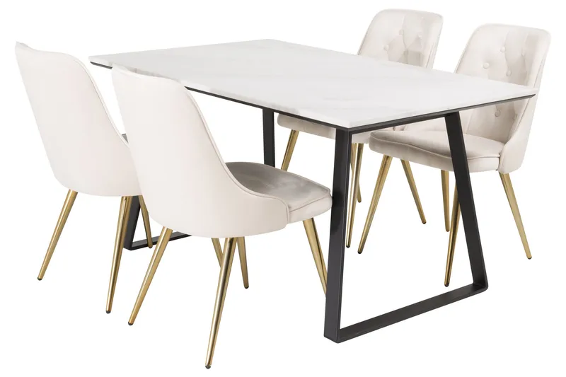 Estelle Matgrupp 140 cm Rektangulär med 4 Velvet Deluxe stolar, Beige