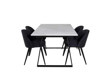 Estelle Matgrupp 140 cm Rektangulär med 4 Velvet stolar, Svart