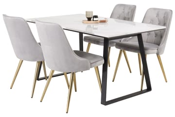 Estelle Matgrupp 140 cm Rektangulär med 4 Velvet stolar - Svart/Guld - Products - Möbler - Bord & matgrupp - Matgrupp