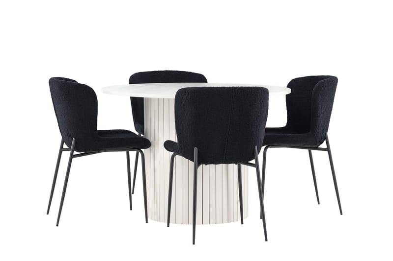 Härön Matgrupp 110 cm Rund med 4 Modesto stolar - Vit/Svart - Products - Möbler - Bord & matgrupp - Matgrupp