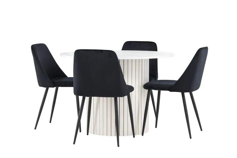 Härön Matgrupp 110 cm Rund med 4 Night stolar - Vit/Svart - Products - Möbler - Bord & matgrupp - Matgrupp