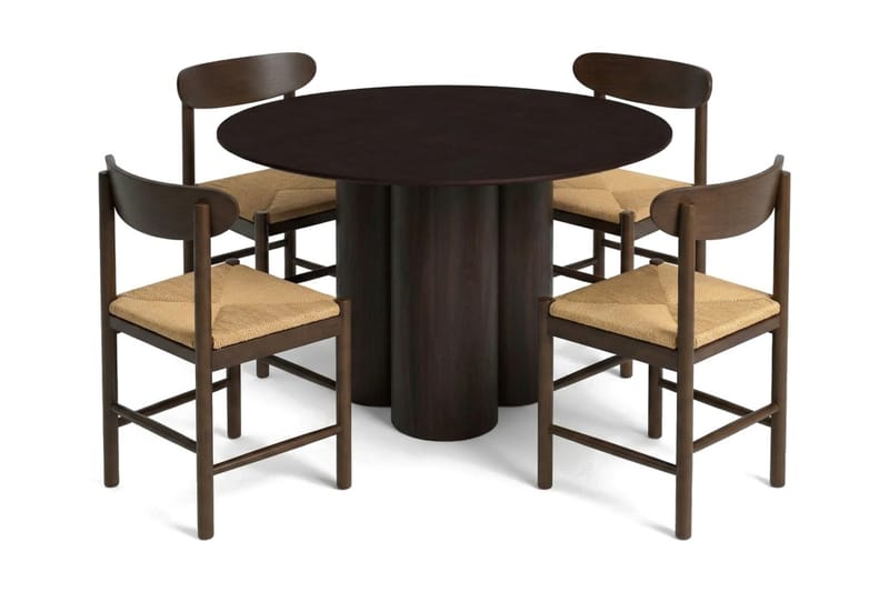 Juno Matgrupp runt 110 cm Rökt Ek med 4 Malte Matstolar