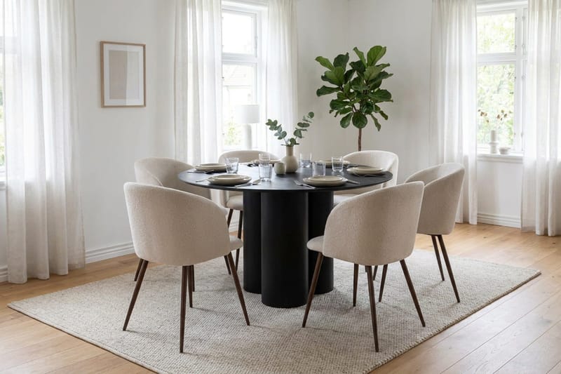 Juno Matgrupp runt 130 cm Svart med 6 Greya Matstolar - Svart - Products - Möbler - Bord & matgrupp - Matgrupp