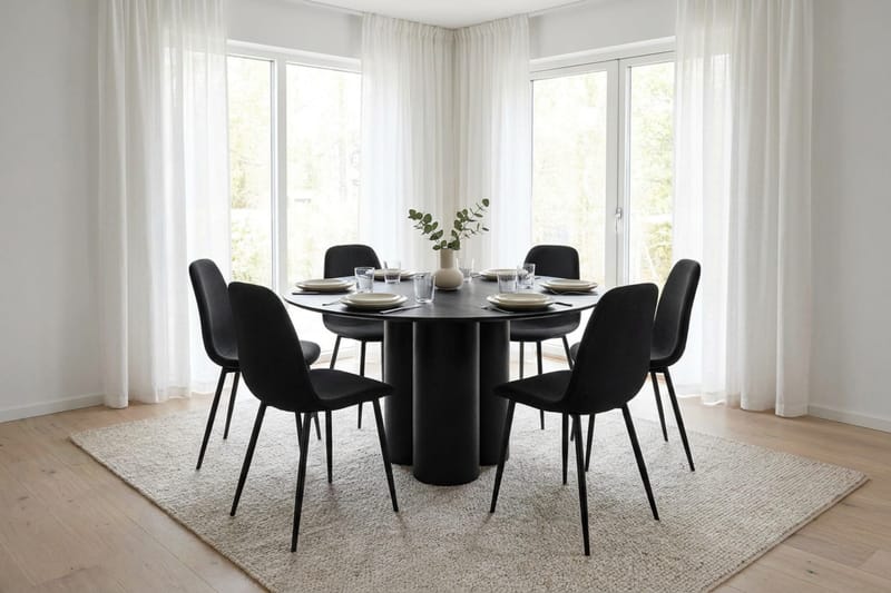 Juno Matgrupp runt 130 cm Svart med 6 Nibe Matstolar - Svart - Products - Möbler - Bord & matgrupp - Matgrupp
