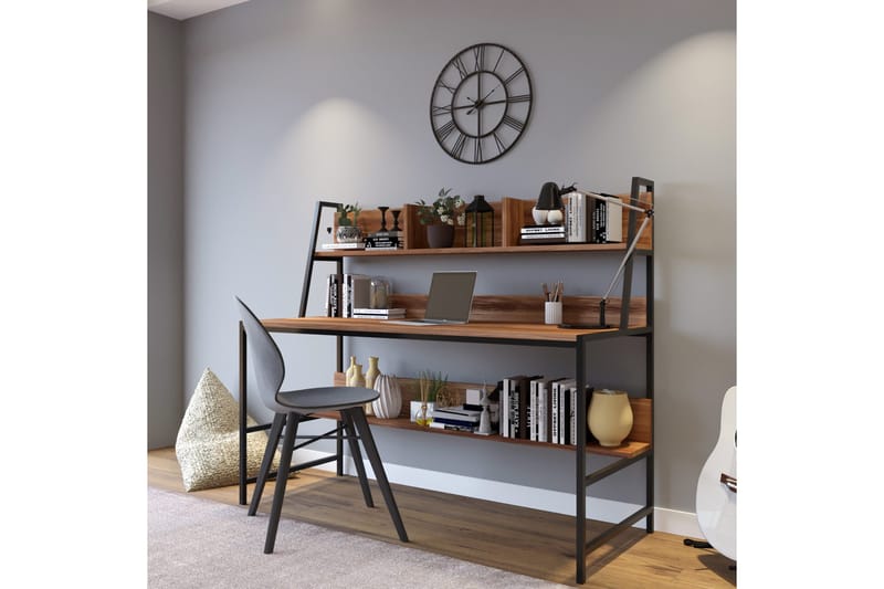Faydali Skrivbord 140 cm med Förvaring Hyllor - Mörkbrun/Svart - Products - Möbler - Bord & matgrupp - Kontorsbord - Datorbord