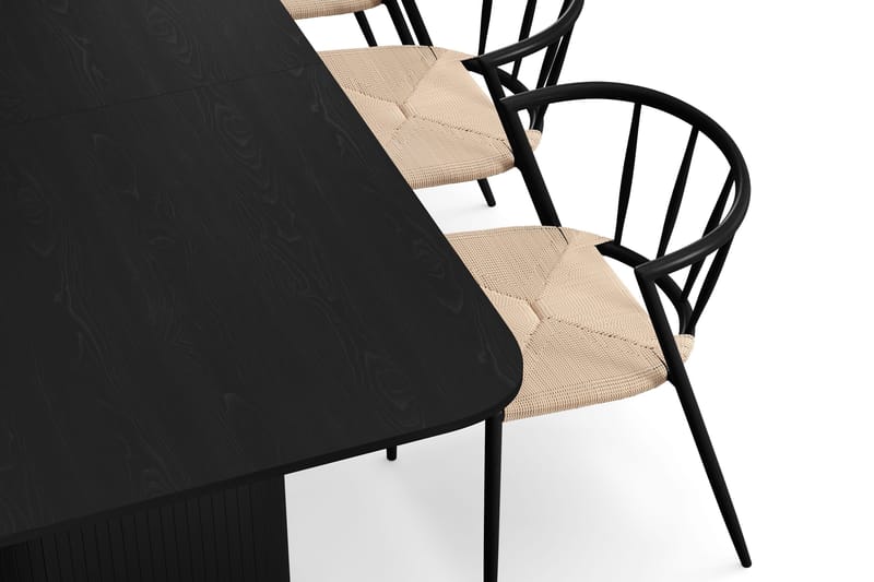 Kopparbo Matbord 180-240 cm Förlängningsbart med 6 Winston Matstolar - Svart / Beige / Metallben Svart - Products - Möbler - Bord & matgrupp - Matgrupp