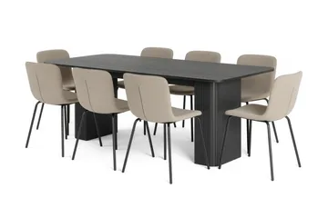Kopparbo Matbord 200-260 cm Förlängningsbart med 8 Katy Matstolar - Svart / Greige Bouclé / Metallben Svart - Products - Möbler - Bord & matgrupp - Matgrupp