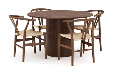 Kopparbo Matgrupp 120 cm Rund med 4 Dastoori Matstol - Mörkbrun - Products - Möbler - Bord & matgrupp - Matgrupp