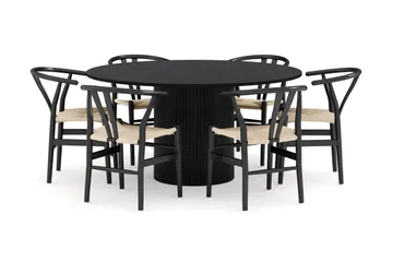 Kopparbo Matgrupp 150 cm Rund med 6 Dastoori Matstolar, Svart