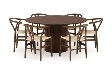 Kopparbo Matgrupp 150 cm Rund med 6 Dastoori Matstolar - Valnöt - Products - Möbler - Bord & matgrupp - Matgrupp