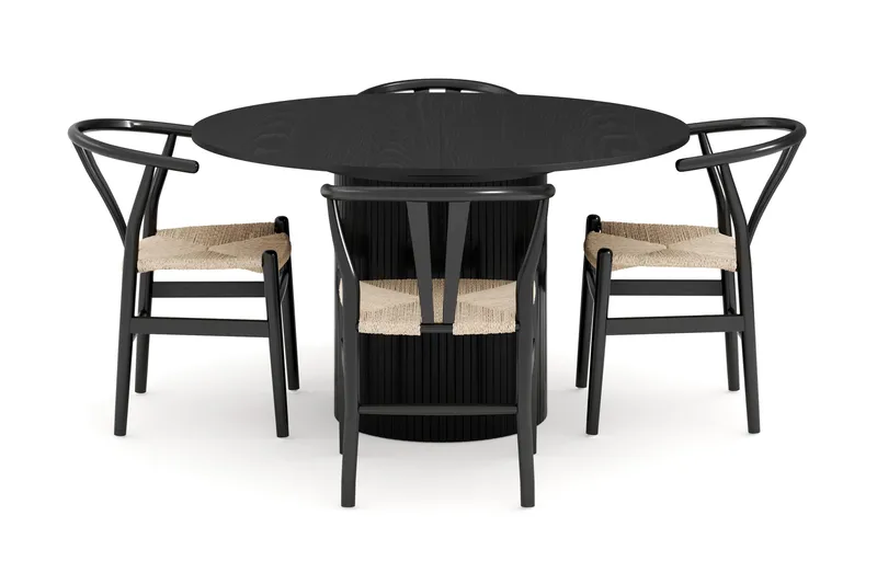 Kopparbo Matgrupp förlängningsbart 130-180 cm Rund med 4 Dastoori Matstol - 2220067-4,2229282-1 - Svart - Products - Möbler - Bord & matgrupp - Matgrupp