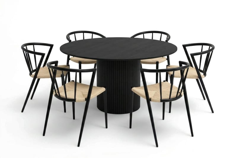 Kopparbo Matgrupp runt 130 cm Svart med 6 Winston Matstolar - Svart - Products - Möbler - Bord & matgrupp - Matgrupp