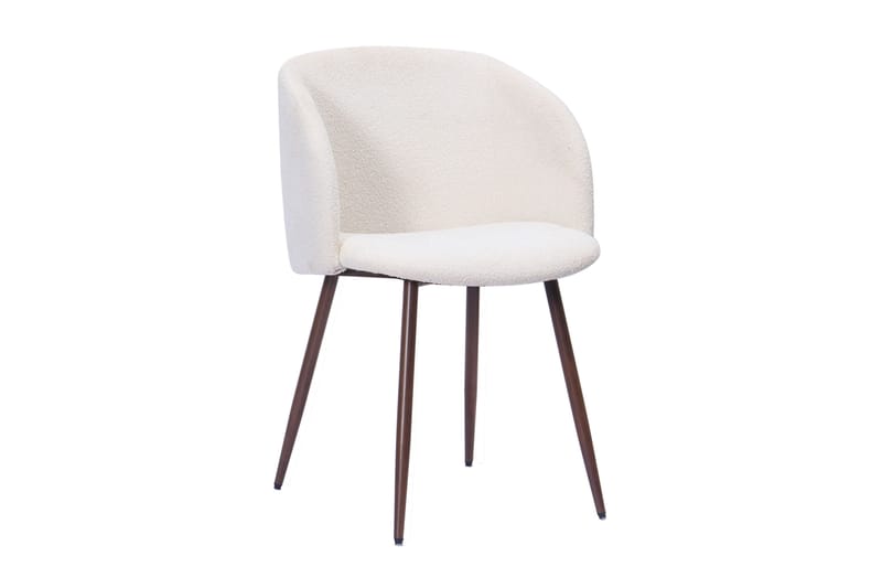 Kopparbo Runt Matbord 120 cm med 4 Greya Matstolar med armstöd - Mörkbrun / Vit Bouclé / Metallben Valnöt - Products - Möbler - Bord & matgrupp - Matgrupp