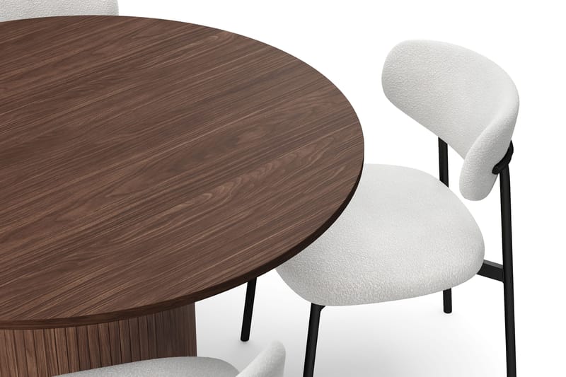 Kopparbo Runt Matbord 120 cm med 4 Lucy Matstolar - Mörkbrun / Vit Bouclé / Metallben Svart - Products - Möbler - Bord & matgrupp - Matgrupp