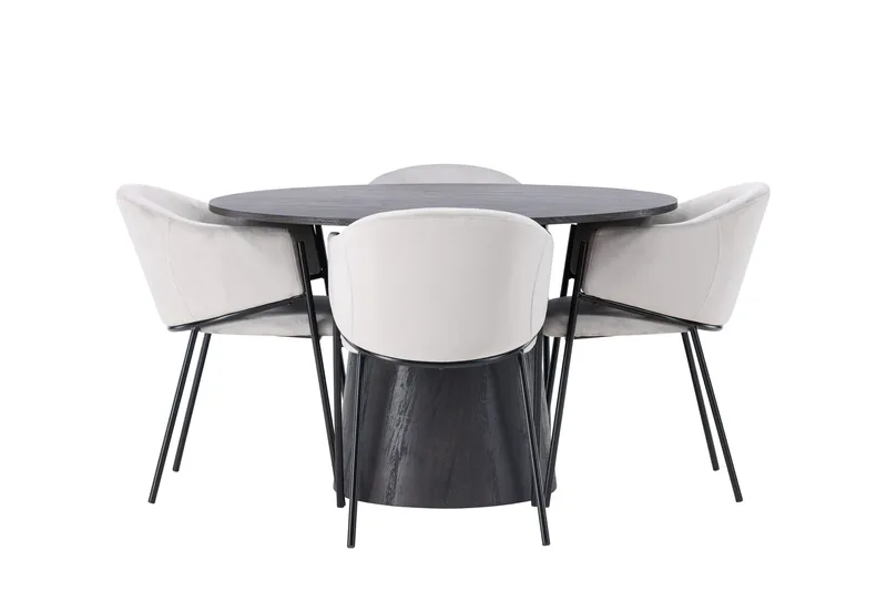 Lanzo Matgrupp 120 cm Rund med 4 Evelina stolar, Svart