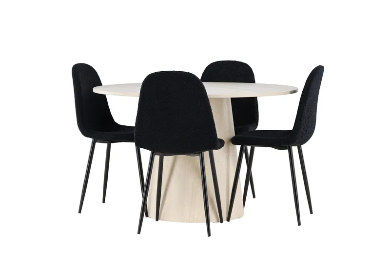 Lanzo Matgrupp 120 cm Rund med 4 Polar stolar, Whitewash/Svart