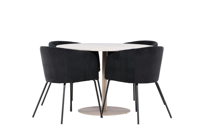 Lycke Matgrupp 110 cm Rund med 4 Berit stolar - Beige/Svart - Products - Möbler - Bord & matgrupp - Matgrupp