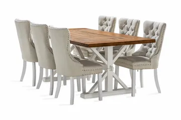 Lyon Förlängningsbar Matgrupp 200 cm inkl 6 Bergviken Stolar - Brun/Vit - Products - Möbler - Bord & matgrupp - Matgrupp