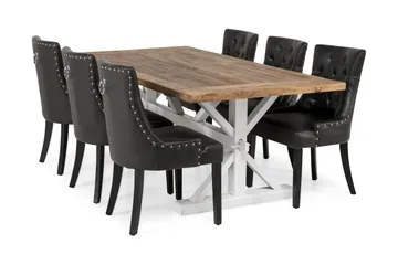 Lyon Förlängningsbar Matgrupp 200 cm med 6 Tuva Fåtölj - Natur/Vit/Svart - Products - Möbler - Bord & matgrupp - Matgrupp