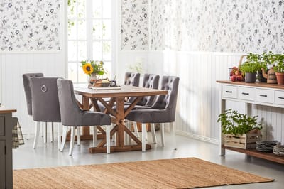 Lyon Förlängningsbar Matgrupp 200 cm med 6 Viktoria Stol - Natur/Grå/Vit - Products - Möbler - Bord & matgrupp - Matgrupp
