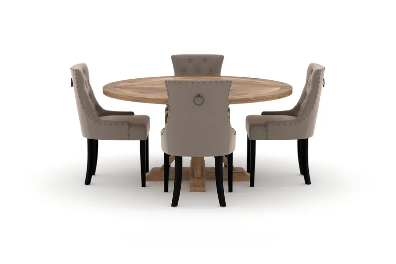 Lyon Matbord 150 cm Runt med 4st Viktoria Matstol - Brun - Products - Möbler - Bord & matgrupp - Matgrupp