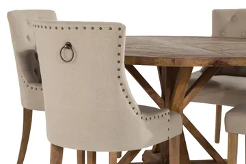 Lyon Matgrupp Ø150 cm Rund med 4 st Viktoria Stolar - Vintage Alm / Beige - Products - Möbler - Bord & matgrupp - Matgrupp