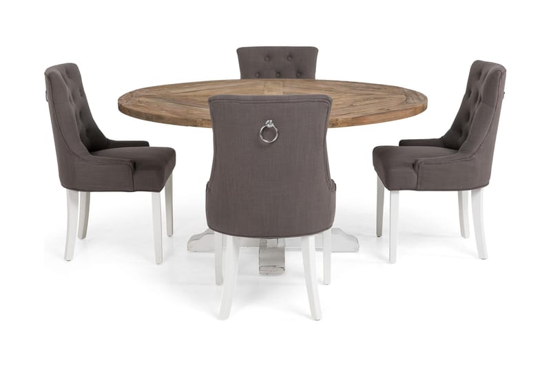 Lyon Matgrupp Ø150 cm Rund med 4 st Viktoria Stolar - Vintage Natur/Vit/Grå - Products - Möbler - Bord & matgrupp - Matgrupp