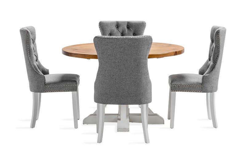 Lyon Matgrupp 120 cm Rund inkl 4 Bergviken Stolar - Brun/Vit - Products - Möbler - Bord & matgrupp - Matgrupp