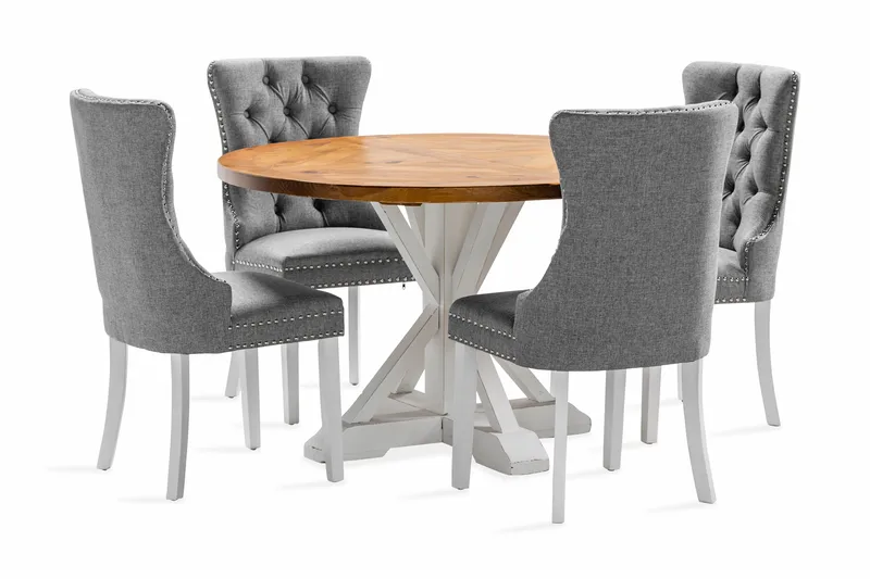 Lyon Matgrupp 120 cm Rund inkl 4 Bergviken Stolar - Brun/Vit - Products - Möbler - Bord & matgrupp - Matgrupp