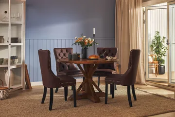 Lyon Matgrupp 120 cm Rund inkl 4 Bergviken Stolar Konstläder - Brun - Products - Möbler - Bord & matgrupp - Matgrupp