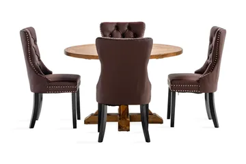 Lyon Matgrupp 120 cm Rund inkl 4 Bergviken Stolar Konstläder - Brun - Products - Möbler - Bord & matgrupp - Matgrupp