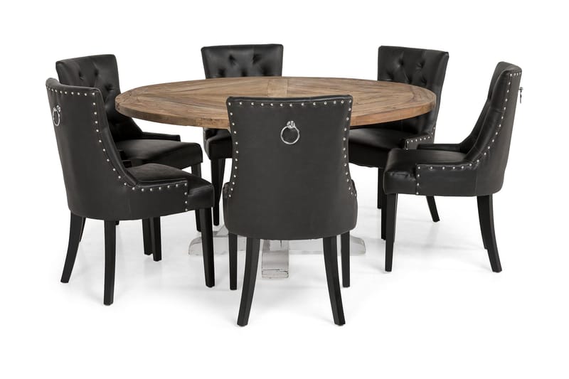 Lyon Matgrupp 150 cm Rund med 6 Tuva Fåtölj - Vintage Alm/Vit/Svart PU - Products - Möbler - Bord & matgrupp - Matgrupp