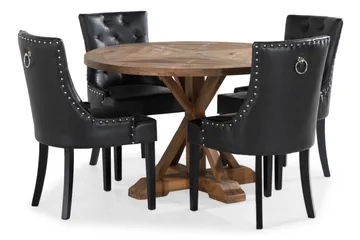 Lyon Matgrupp Rund med 4 st Tuva Fåtölj Konstläder - Trä/Svart PU - Products - Möbler - Bord & matgrupp - Matgrupp