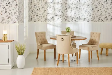 Lyon Matgrupp Rund med 4 st Viktoria Fåtölj - Trä/Vit/Beige - Products - Möbler - Bord & matgrupp - Matgrupp