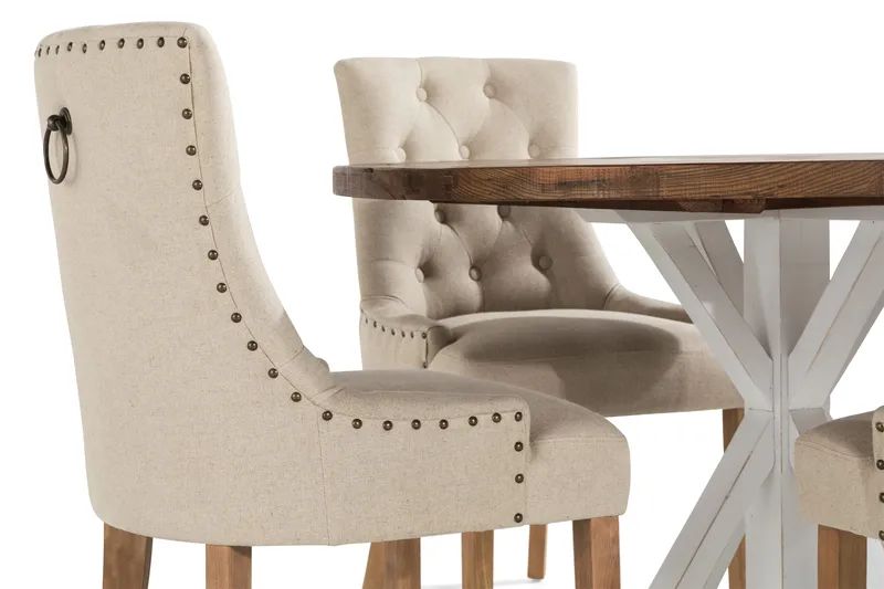 Lyon Matgrupp Rund med 4 st Viktoria Fåtölj - Trä/Vit/Beige - Products - Möbler - Bord & matgrupp - Matgrupp