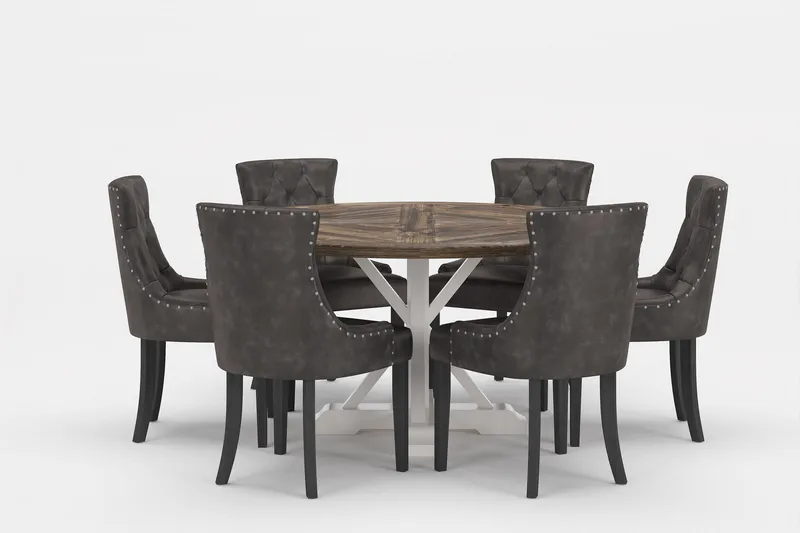 Lyon Premium Matgrupp Rund 150 cm + 6 st Tuva Matstolar - Grå/Brun - Products - Möbler - Bord & matgrupp - Matgrupp