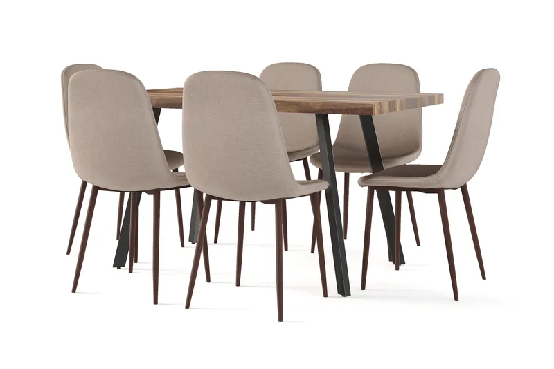 Marcelen Matbord Förlängningsbart med illäggsskiva +  6 st Nibe stol brun med valnöt ben, Brun