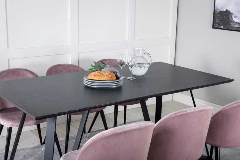 Marina Matgrupp 180 cm Rektangulär med 6 Velvet stolar - Svart - Products - Möbler - Bord & matgrupp - Matgrupp