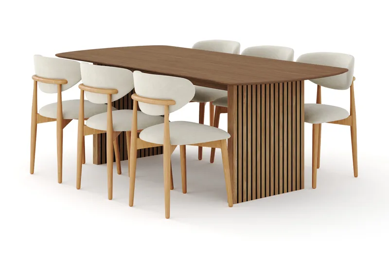 Matgrupp Bark Richeto med Molly stolar Ek/beige