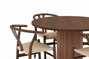 Noira Matgrupp 120 cm Massiv Valnöt Rund med 4 Dastoori Matstol - 2220070-4,2098428-1 - Brun / Beige / Valnöt - Products - Möbler - Bord & matgrupp - Matgrupp