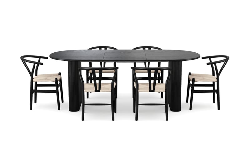 Noira Matgrupp förlängningsbart 160-220 cm Svart med 6 Dastoori Matstolar - Svart - Products - Möbler - Bord & matgrupp - Matgrupp
