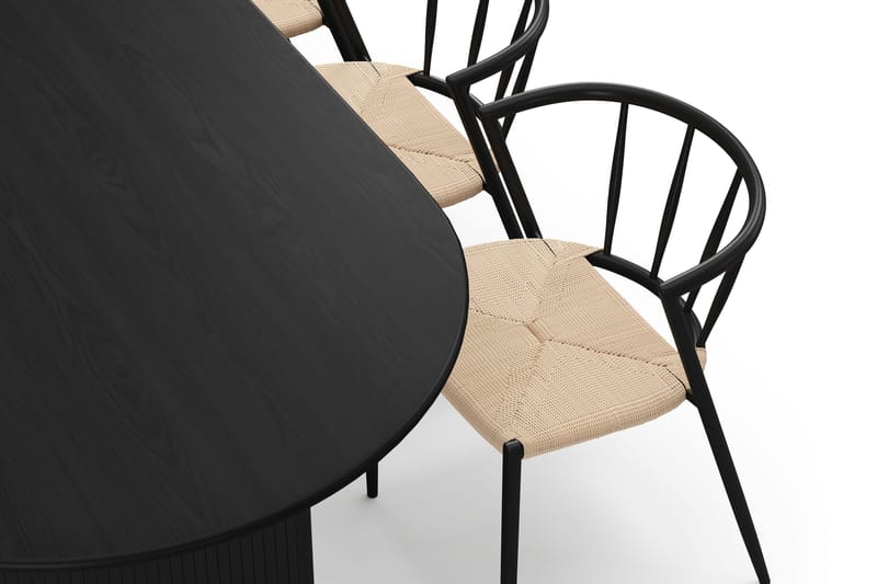 Noira Ovalt Matbord 220 cm med 6 Winston Matstolar - Svart / Beige / Metallben Svart - Products - Möbler - Bord & matgrupp - Matgrupp