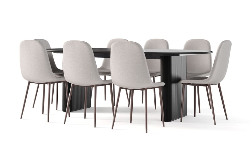 Noira Ovalt Matbord 220 cm Svart +  8 st Nibe stol grå med valnöt ben - Svart/Grå - Products - Möbler - Bord & matgrupp - Matgrupp