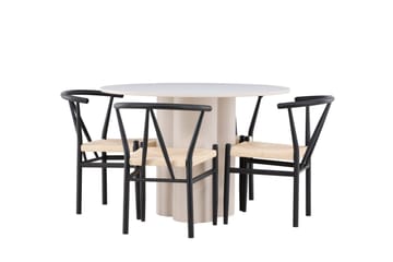Olivia Matgrupp 110 cm Rund med 4 Alfons stolar - Beige/Svart - Products - Möbler - Bord & matgrupp - Matgrupp