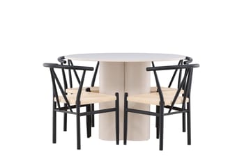 Olivia Matgrupp 110 cm Rund med 4 Alfons stolar - Beige/Svart - Products - Möbler - Bord & matgrupp - Matgrupp
