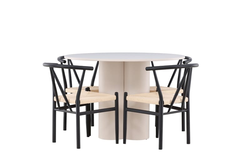 Olivia Matgrupp 110 cm Rund med 4 Alfons stolar - Beige/Svart - Products - Möbler - Bord & matgrupp - Matgrupp