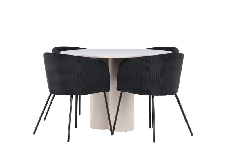 Olivia Matgrupp 110 cm Rund med 4 Berit stolar - Beige/Svart - Products - Möbler - Bord & matgrupp - Matgrupp
