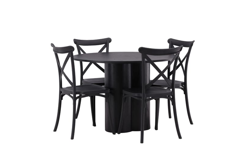 Olivia Matgrupp 110 cm Rund med 4 Crosett Stolar - Svart - Products - Möbler - Bord & matgrupp - Matgrupp