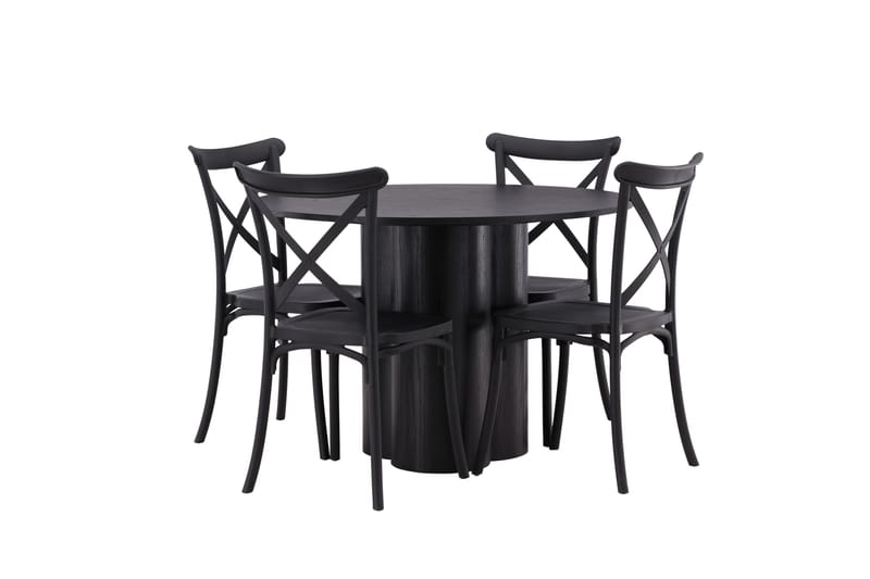 Olivia Matgrupp 110 cm Rund med 4 Crosett Stolar - Svart - Products - Möbler - Bord & matgrupp - Matgrupp